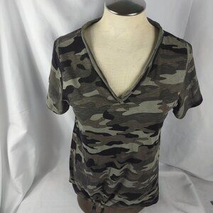 The Sweatshirt Project Womens V-Neck Camo Black/Green T-Shirt Sz Small